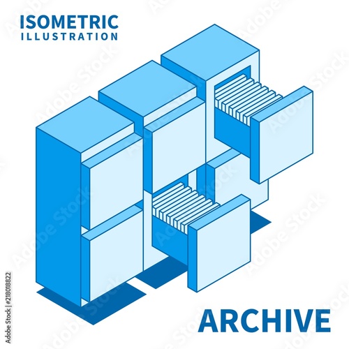 Filing cabinet, business administration and data storage. Vector illustration.