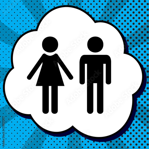 Male and female sign. Vector. Black icon in bubble on blue pop-a