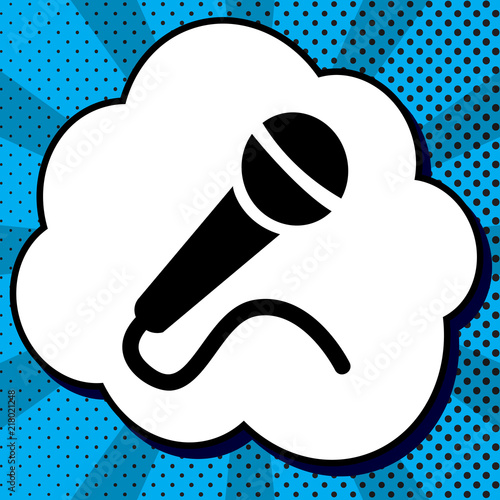 Microphone sign illustration. Vector. Black icon in bubble on bl
