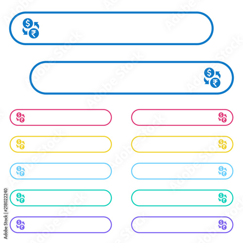 Dollar Rupee money exchange icons in rounded color menu buttons