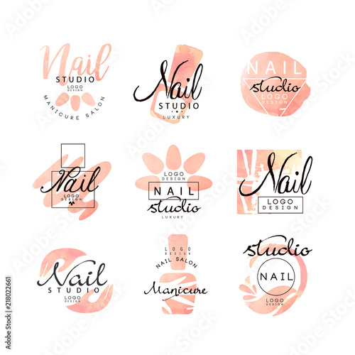 Manicure nail studio logo design set, creative templates for nail bar, beauty saloon, manicurist technician vector Illustrations on a white background photo