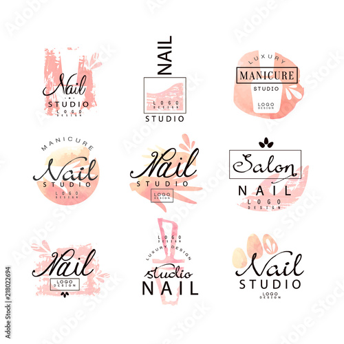 Carta da parati Nail studio logo design set, creative templates for nail bar, beauty saloon, man