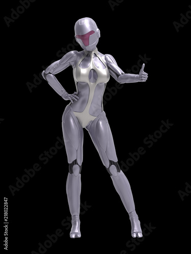 Robotic Cyber Woman Thumbs up 3D Rendering