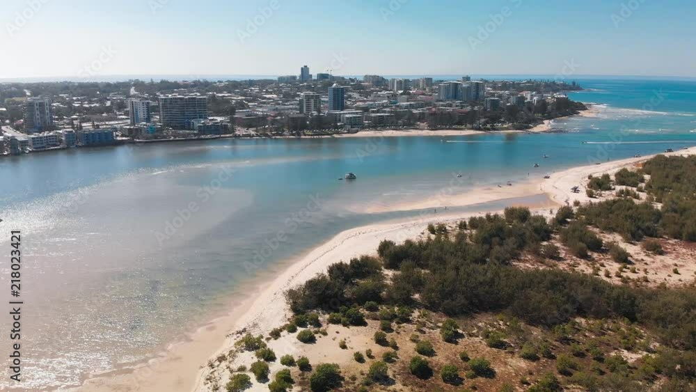 Aerial drone view of Pumicestone Passage, Bribie Island and Caloundra Aerial drone view of Pumicestone Passage, Bribie Island and Caloundra