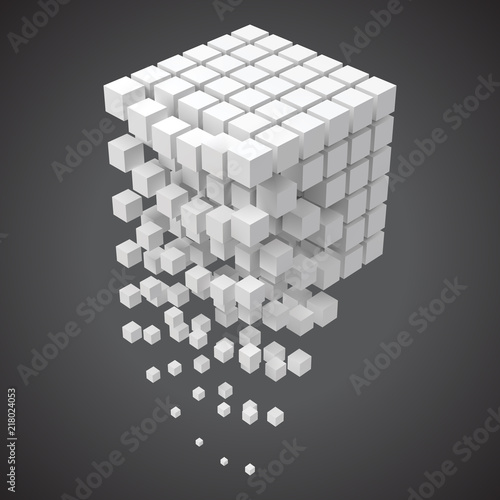 small cubes forming a big cube. blockchain and big data cncept. 3D style vector illustration.