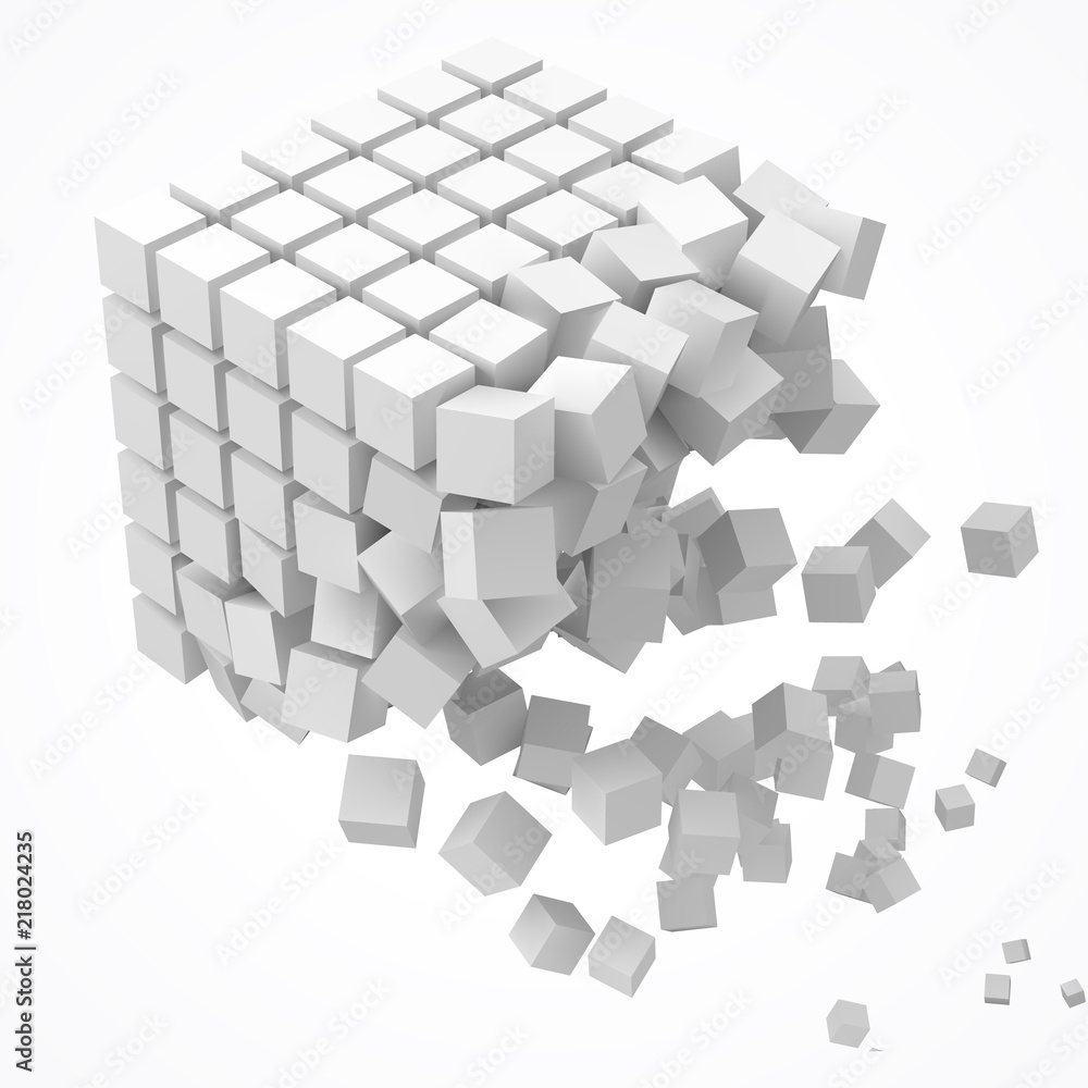 small cubes forming a big cube. blockchain and big data cncept. 3D style vector illustration.