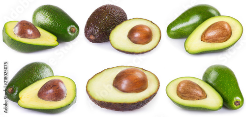 Collection of fresh avocado on white background
