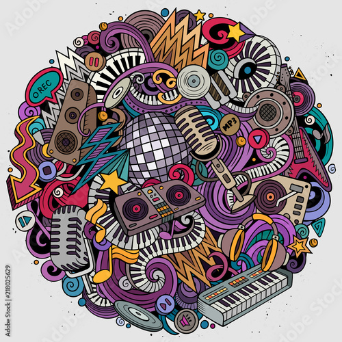 Cartoon vector doodles Disco music illustration