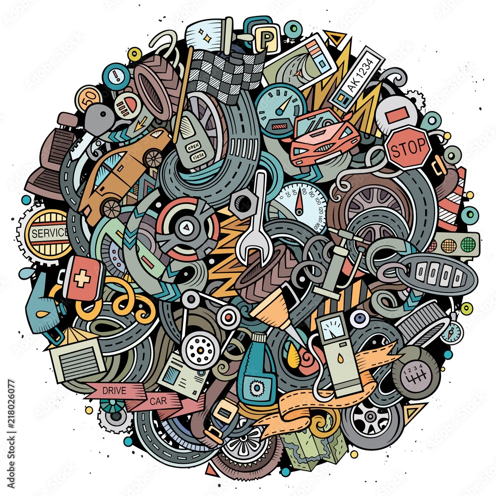 Cartoon vector doodles Automotive illustration Cartoon vector doodles Automotive illustration