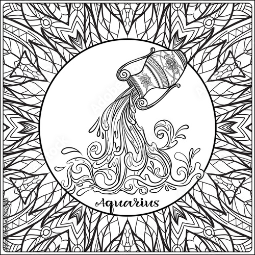 Aquarius. . Outline hand drawing. Good for coloring page for the adult coloring book Stock vector illustration.