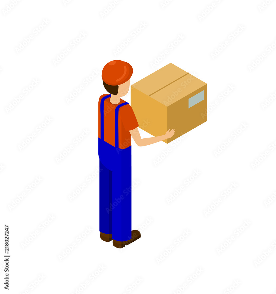 Delivery Service Man with Paper Box Back Vector Delivery Service Man with Paper Box Back Vector