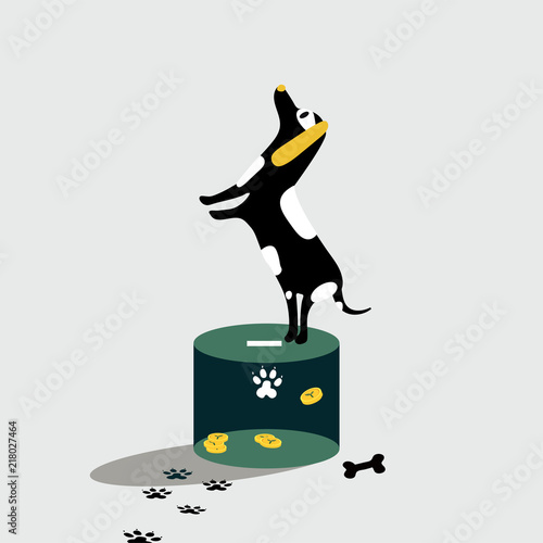 Dog standing on the donation box