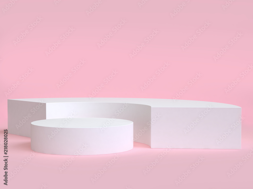 white curve and circle shape minimal pink scene 3d rendering
