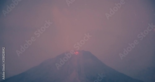 Sinabung volcanic eruption night timelapse clip, Indonesia photo