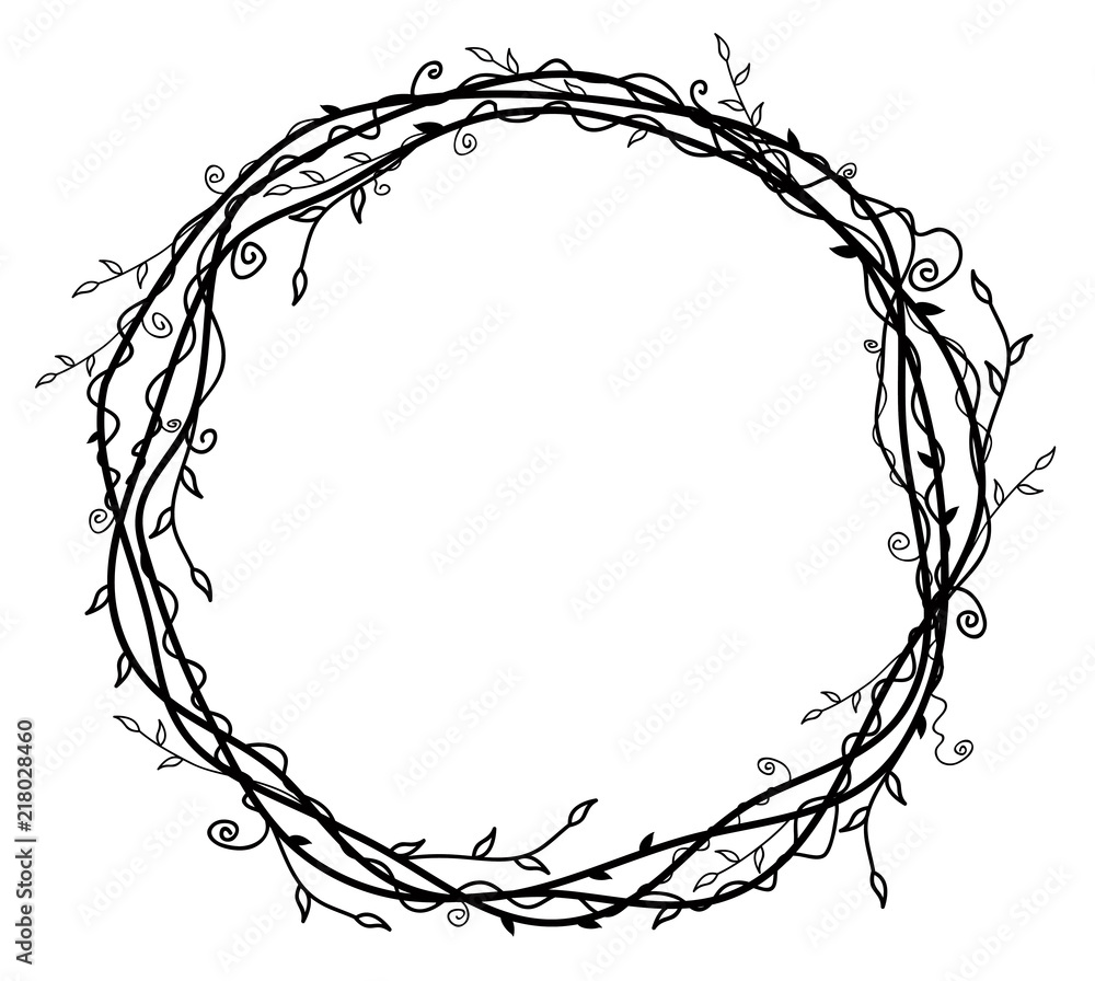 Vector floral circle frame isolated, black silhouette. Vector floral circle frame isolated, black silhouette.