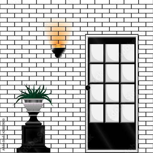 Front door flowerpot and lamp house exterior