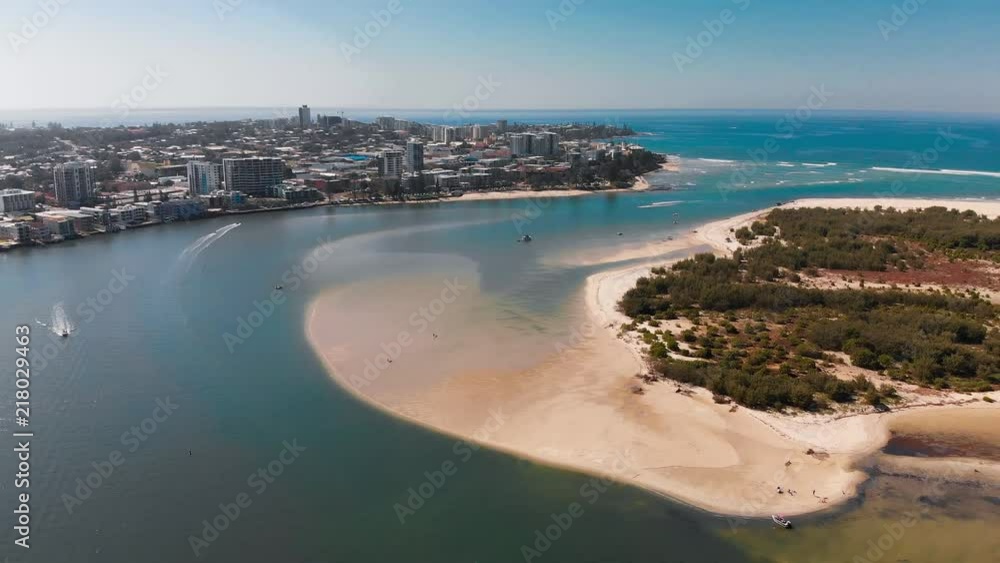 Aerial drone view of Pumicestone Passage, Bribie Island and Caloundra Aerial drone view of Pumicestone Passage, Bribie Island and Caloundra