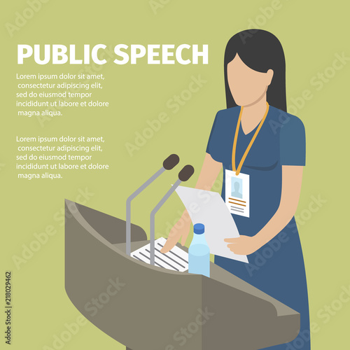 Public Speech Conceptual Banner. Faceless Woman