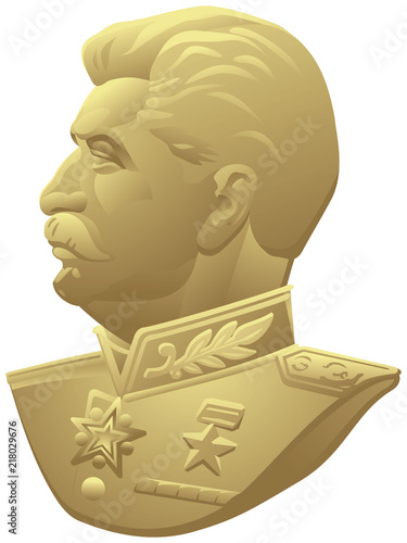 Joseph Stalin realistic vector portrait based on the USSR medal for the Victory over Germany in WW2, Red Army and State leader profile bust in the uniform of a Marshal of the Soviet Union