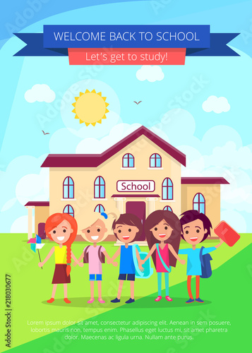 Back to School Vector Poster with Small Students