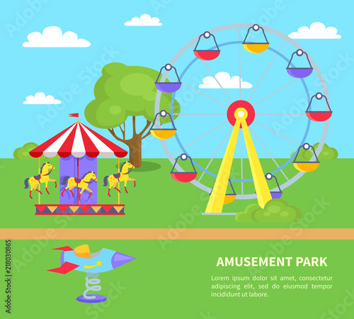 Amusement Park Sightseeing Wheel, Merry-Go-Round
