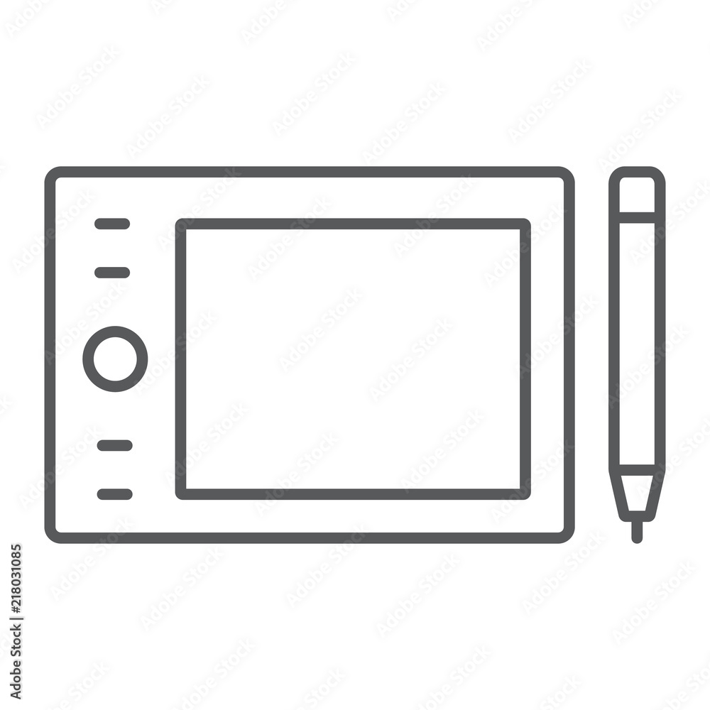 Graphic tablet thin line icon, electronic and digital, gadget sign, vector graphics, a linear pattern on a white background, eps 10. Graphic tablet thin line icon, electronic and digital, gadget sign, vector graphics, a linear pattern on a white background, eps 10.