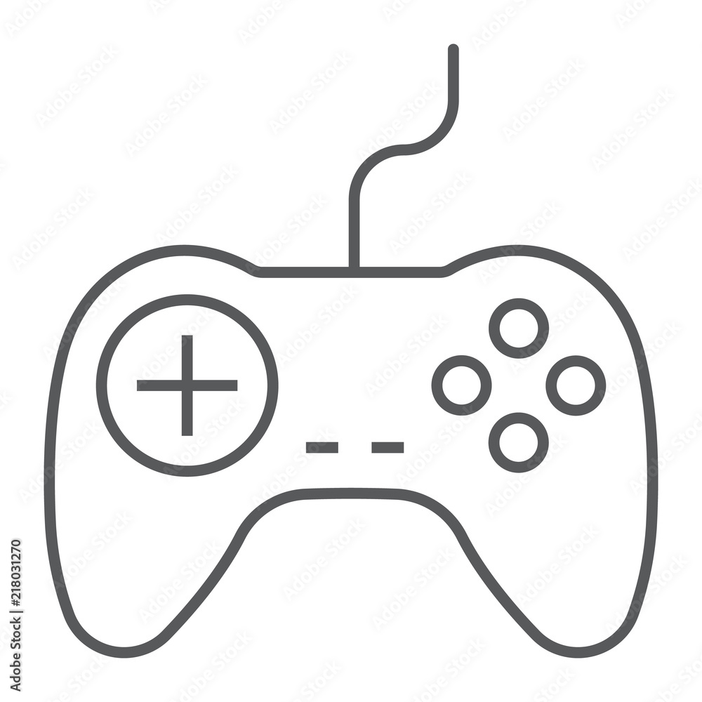 Gamepad thin line icon, electronic and device, game controller sign, vector graphics, a linear pattern on a white background, eps 10. Gamepad thin line icon, electronic and device, game controller sign, vector graphics, a linear pattern on a white background, eps 10.