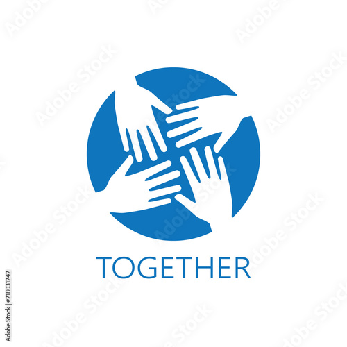 Four hands together icon logo vector graphic design.