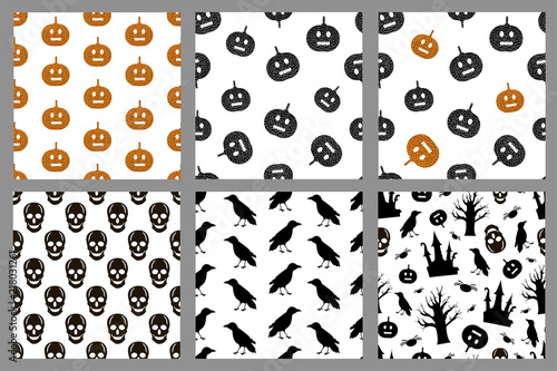 Halloween seamless patterns set.