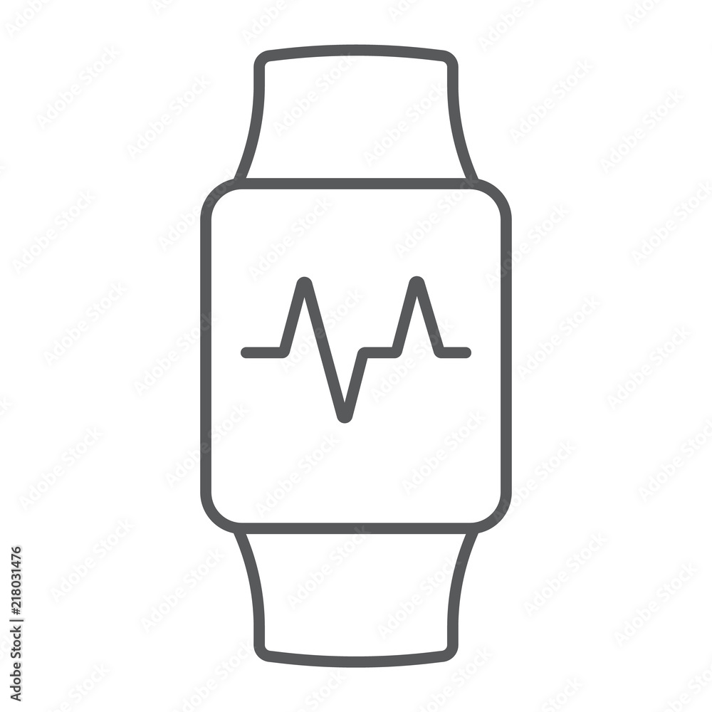 Smart watch thin line icon, electronic and digital, wrist watch sign, vector graphics, a linear pattern on a white background, eps 10. Smart watch thin line icon, electronic and digital, wrist watch sign, vector graphics, a linear pattern on a white background, eps 10.