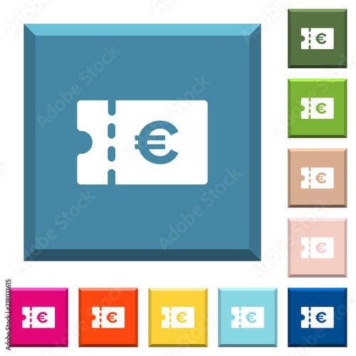 Euro discount coupon white icons on edged square buttons