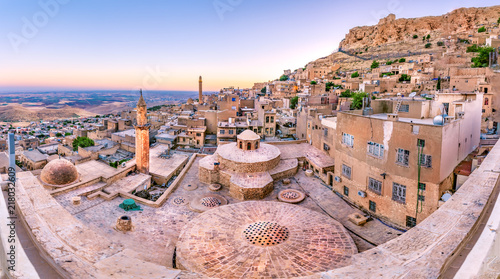 Sunrise landscape view of old Mardin city photo