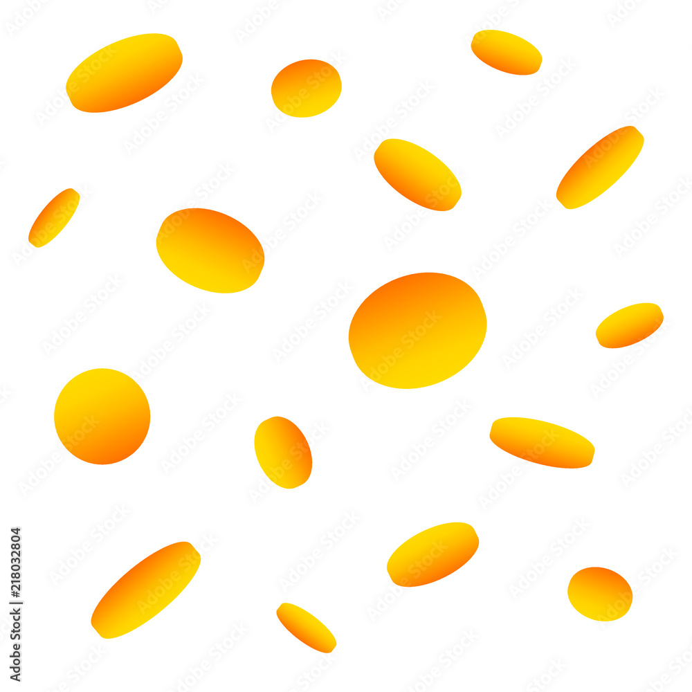Falling gold coins; Money rain dropping from the sky; Coins money falling flat gradient illustration; Growth, income, investment