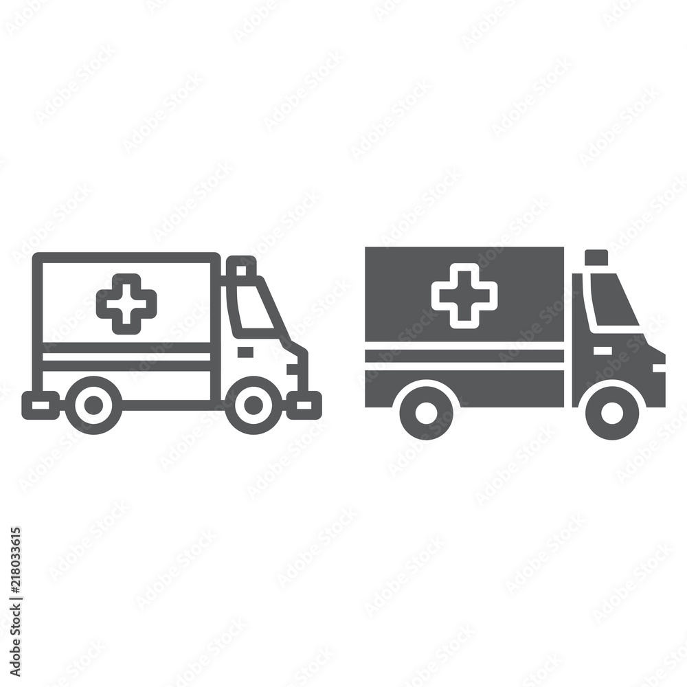 Ambulance line and glyph icon, emergency and hospital, transport sign, vector graphics, a linear pattern on a white background, eps 10.