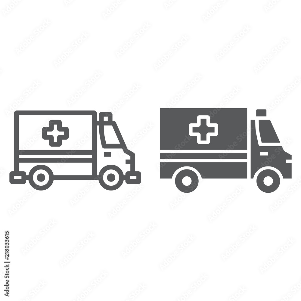 Ambulance line and glyph icon, emergency and hospital, transport sign, vector graphics, a linear pattern on a white background, eps 10. Ambulance line and glyph icon, emergency and hospital, transport sign, vector graphics, a linear pattern on a white background, eps 10.