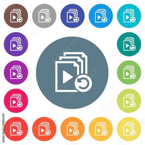 Undo last playlist operation flat white icons on round color backgrounds