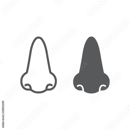 Nose line and glyph icon, anatomy and biology, rhinology sign, vector graphics, a linear pattern on a white background, eps 10.