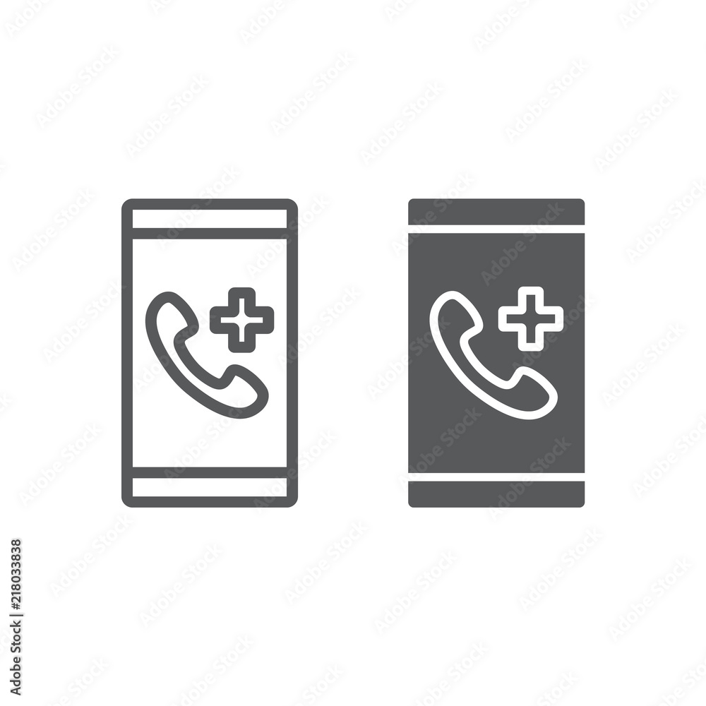 Emergency call line and glyph icon, medical and service, medical support sign, vector graphics, a linear pattern on a white background, eps 10. Emergency call line and glyph icon, medical and service, medical support sign, vector graphics, a linear pattern on a white background, eps 10.