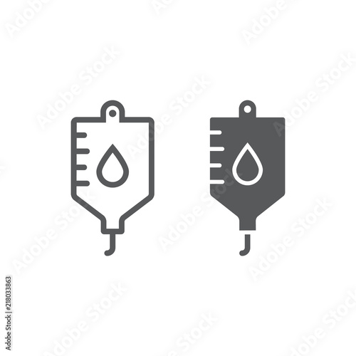 Blood bag line and glyph icon, hospital and medicine, iv bag sign, vector graphics, a linear pattern on a white background, eps 10.