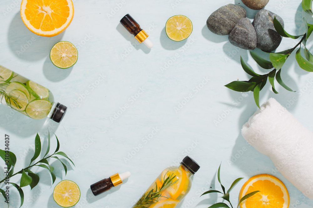 Detox fruit infused flavored water. Refreshing summer homemade cocktail Detox fruit infused flavored water. Refreshing summer homemade cocktail