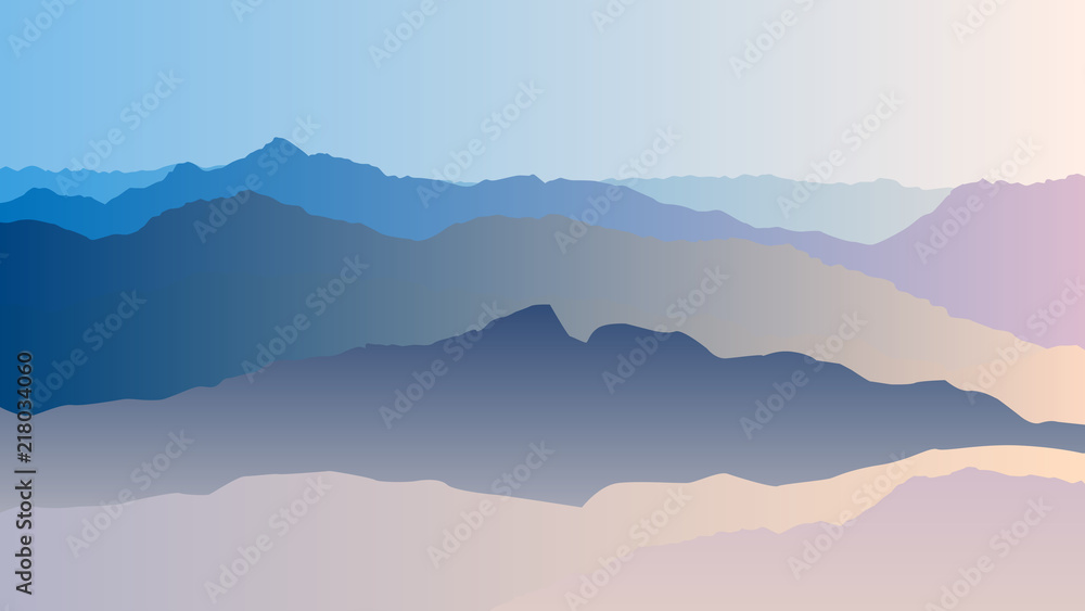 Vector landscape with blue silhouettes of mountains eps 10