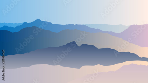 Vector landscape with blue silhouettes of mountains eps 10