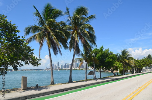 Intra-Coastal Waterway and Miami Tall Building Skyline Viewed From the Venetia Causeway in Miami Beach,Florida