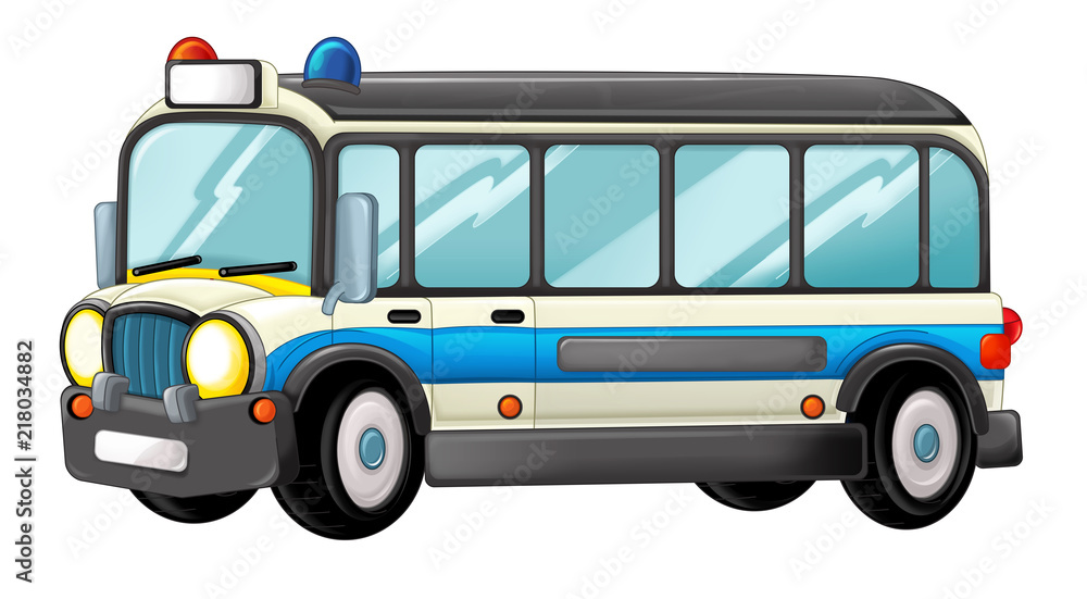 cartoon scene with ambulance bus on white background - illustration for children