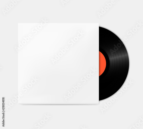 Vintage vinyl records out of the box template. Empty gramophone cover mockup.