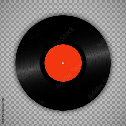 Retro vinyl record isolated on transparent. Vintage 1980s muscal album storage illustration. photo