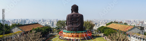 Photography Changhua cityscape panorama view with the back of Baguashan great Buddha statue