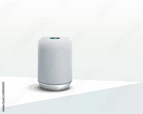 White Smart speaker. Voice control user interface smart speaker Vector realistic.