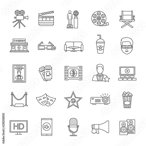 Cinema linear icons set