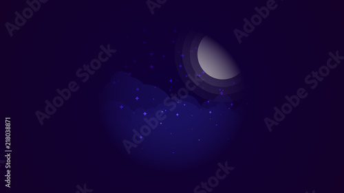 Night landscape with stars, haze and the moon